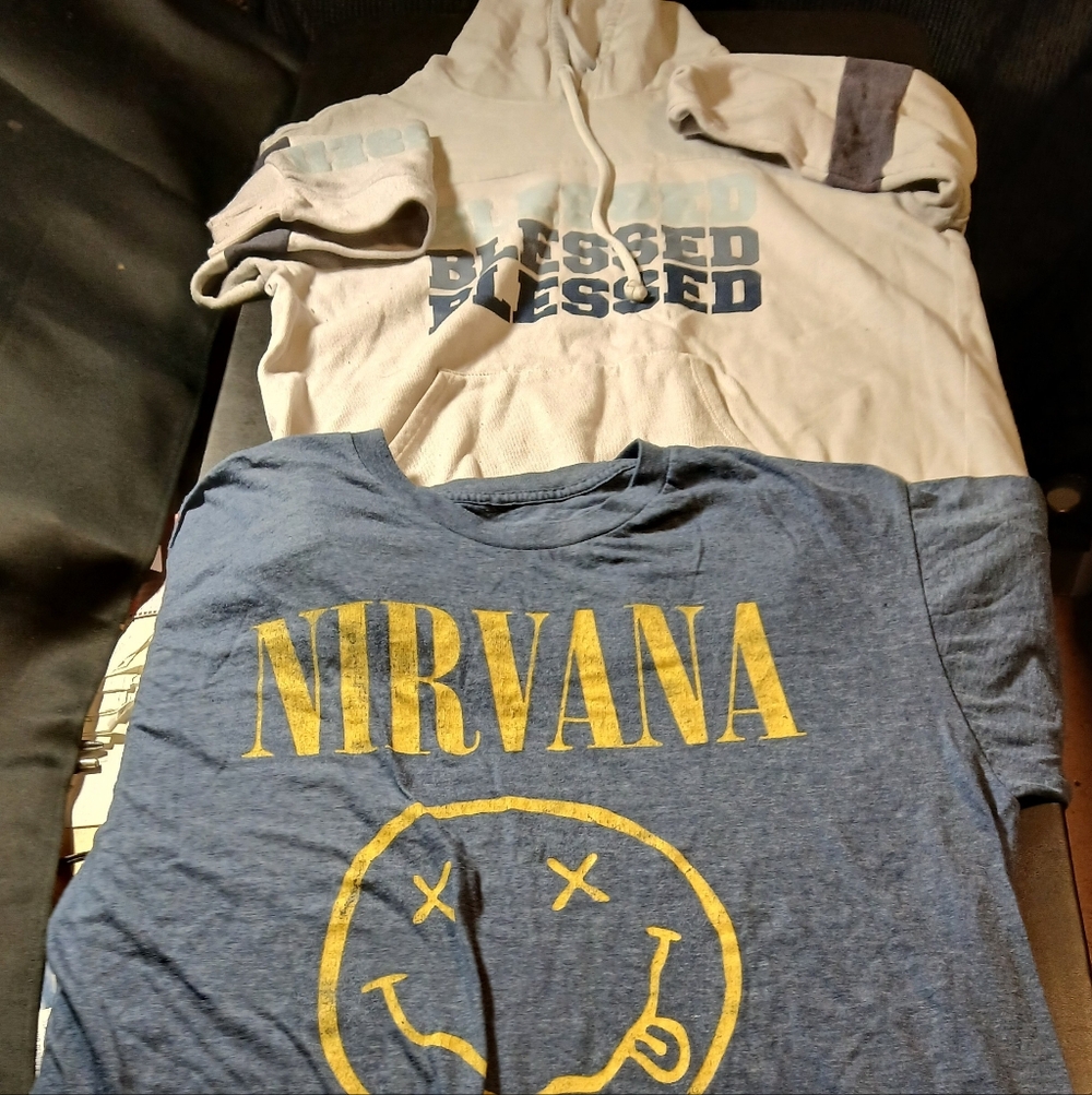 Nirvana Blue Short Sleeve  Size L & No Boundaries Grey Hoodie  Size L